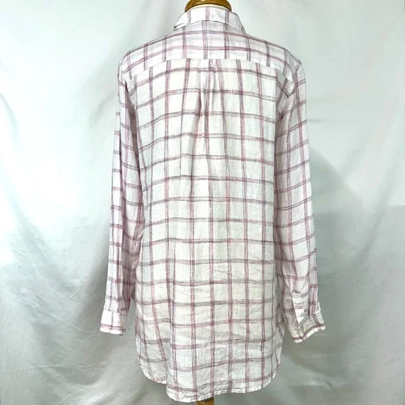 GAP‎ Pink White Plaid Popover Tunic Boyfriend Shirt 100% Linen Long Sleeve Sz M - Picture 5 of 7